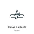 Canoe & athlete outline vector icon. Thin line black canoe & athlete icon, flat vector simple element illustration from editable