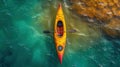 canoe boat, empty, in the center of the lake, view from above Royalty Free Stock Photo