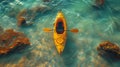 canoe boat, empty, in the center of the lake, view from above Royalty Free Stock Photo