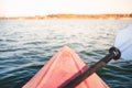 Canoe boat nose on the water, big lake.