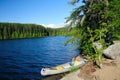 Canoe in camp in the Boundary Waters