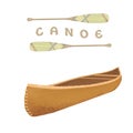 Canoe digital clip art vintage boat in isometry style. Isometric kayak icon. Canoe with paddle on white background