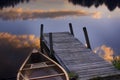 A canoe and dock at sunset Royalty Free Stock Photo