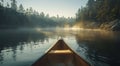 Canoe Drifting Along Calm River