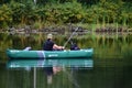 Canoe fishing in nature.Trout fishing.