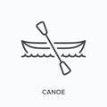 Canoe flat line icon. Vector outline illustration of paddle boat. Black thin linear pictogram for water transport