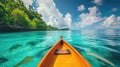 A canoe glides over turquoise tropical waters near a sandy beach, a scenic paradise, Ai Generated