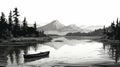 Intensely Detailed Black And White Vector Canoe In Lake Art