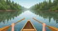 Canoe journey POV, paddling calm river. Forest reflections, serene journey. This journey Royalty Free Stock Photo