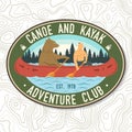 Canoe and Kayak club. Vector. Concept for shirt, stamp or tee. Vintage typography design with kayaker and bear