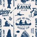 Canoe, Kayak and fishing Club seamless pattern. Royalty Free Stock Photo