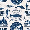 Canoe, Kayak and fishing Club seamless pattern. Royalty Free Stock Photo