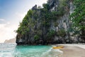 Canoe or kayak on a hidden beach off Miniloc Island, El nido region of Palawan in the Philippines Royalty Free Stock Photo