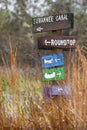 Suwannee Canal and Round Top shelter canoe kayak trail directional sign in Okefenokee National Wildlife Refuge, Georgia USA Royalty Free Stock Photo