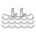 Canoe kayak with two persons icon, simple style