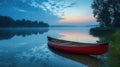 Canoe on a Misty Lake at Sunrise. Resplendent. Royalty Free Stock Photo