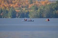 Canoe rental on autumn lake in Algonquin Park.