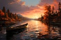 Canoe on the river at sunset Royalty Free Stock Photo