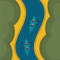 Canoe rowers isometric top view