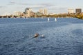 Canoe rowing in Charles River Boston Royalty Free Stock Photo