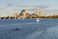 Canoe rowing in Charles River Boston Royalty Free Stock Photo