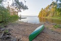 Canoe on Shore in a Quiet Cove Royalty Free Stock Photo