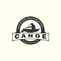 canoe with vintage and emblem style logo template design.rafting, sport, water, fishing, silhouette vector illustration Royalty Free Stock Photo