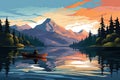 canoeing adventure boat on peaceful lake nature landscape AI generated