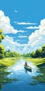 Canoeing Along The River: A Beautiful Illustration Inspired By Catherine Nolin And Makoto Shinkai