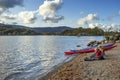 Canoeing on Derwent water near Keswick in Cumbria Royalty Free Stock Photo