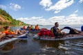 Canoeing on the Kama river, Doksha district, Russia - 07.06.2014: Editorial. Royalty Free Stock Photo