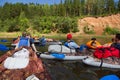 Canoeing on the Kama river, Doksha district, Russia - 07.06.2014: Editorial Royalty Free Stock Photo
