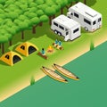 Canoeing Kayaking Camping Isometric View