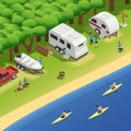 Canoeing Kayaking Camping Isometric View