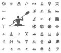 Canoeing, rowing, boating icon. Sport illustration vector set icons. Set of 48 sport icons.