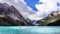 Canoeing on the turquoise waters of Lake Louise in the Rocky Mountains in Banff National Park Royalty Free Stock Photo