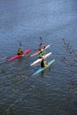 Canoeists paddling through the Tormes River in Salamanca, Spain Royalty Free Stock Photo