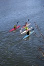 Canoeists paddling through the Tormes River in Salamanca, Spain Royalty Free Stock Photo