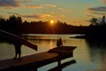 Canoers with canoes on dock, sawbill lake, mn