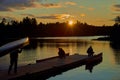 Canoers setting up canoes, sawbill lake, mn Royalty Free Stock Photo