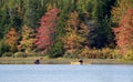 Canoers under autumn trees on a lake Royalty Free Stock Photo