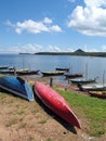 Canoes on Amazon river Royalty Free Stock Photo