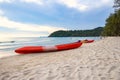 Canoes On The Beach. Beautiful beach and travel summer holiday concept