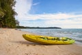 Canoes On The Beach. Beautiful beach and travel summer holiday concept