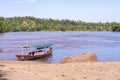 Canoes on the beach of Misahualli, Napo province, Ecuador Royalty Free Stock Photo