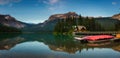 Canoes on beautiful Emerald Lake in Yoho National Park, Canada Royalty Free Stock Photo