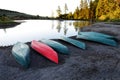 Canoes Boats Near Lake in Mountains Wilderness Royalty Free Stock Photo