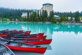 Canoes docked at Lake Louise Royalty Free Stock Photo