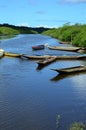 Abandoned canoes on the amazon river Royalty Free Stock Photo