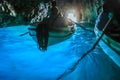 Canoes Inside turquoise grotto, Capri blue cave, Italy Royalty Free Stock Photo